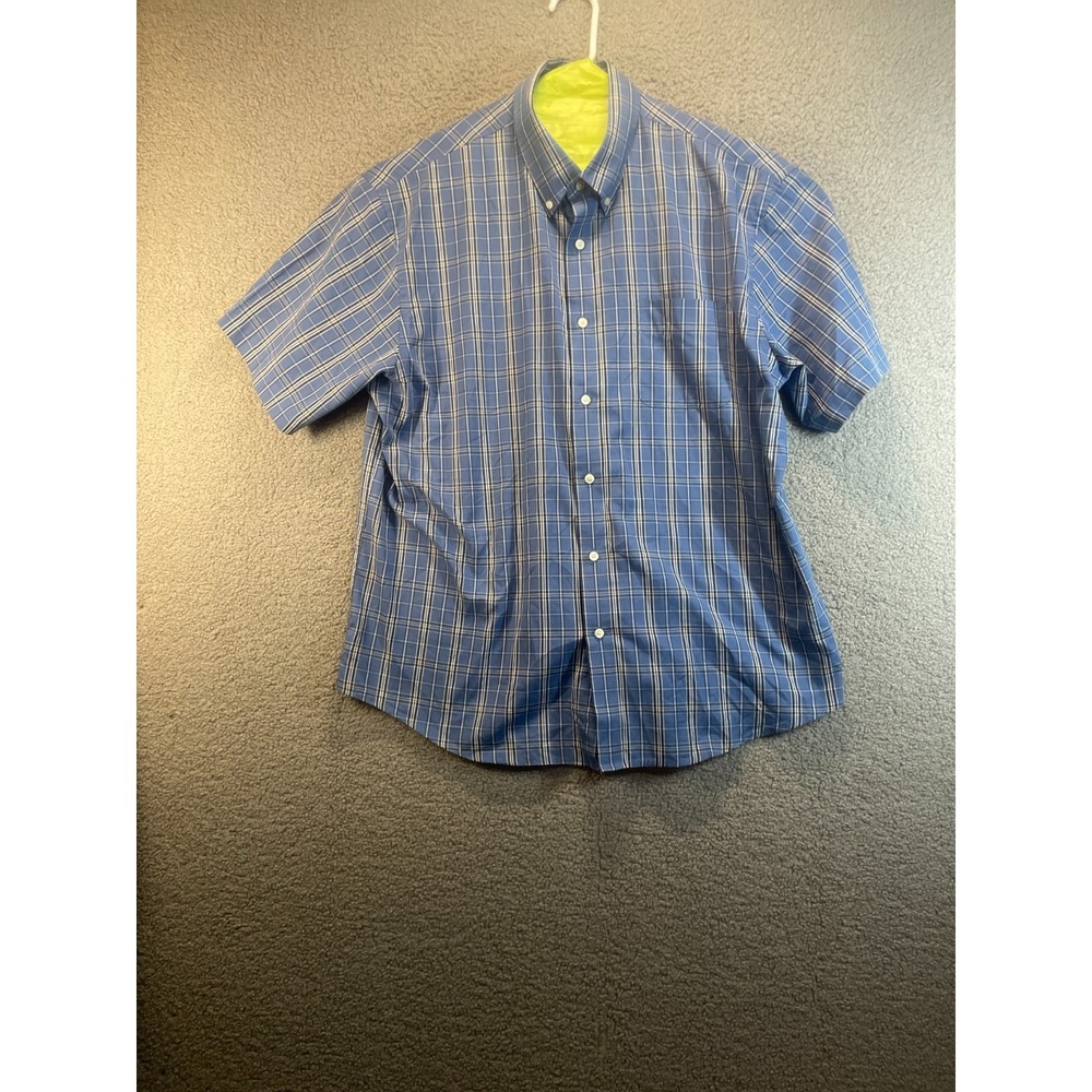 Arrow Shirt Mens XL Blue Plaid Short Sleeve Cotton Blend Classic Preppy